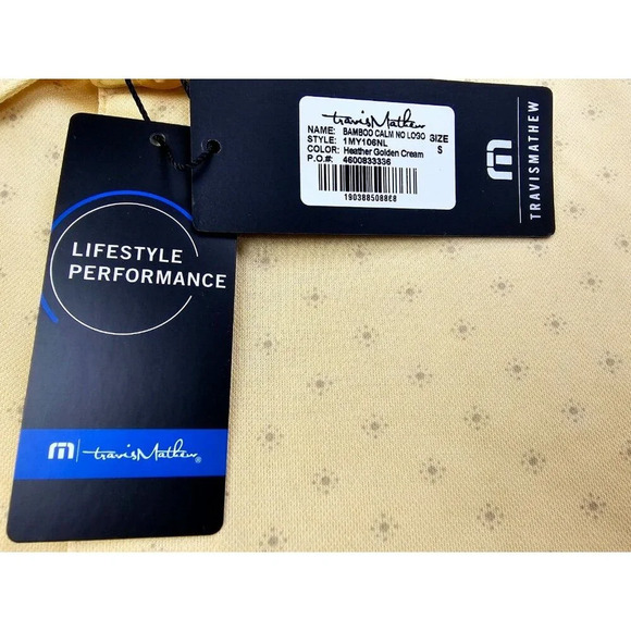 Travis Mathew Size Small Men's Bamboo Calm Heather Golden Cream Yellow Polo NWT - Picture 5 of 11